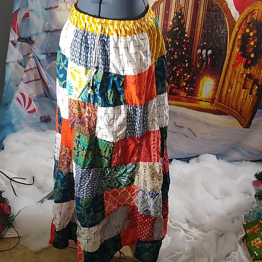 Boho patchwork long skirt Free Size